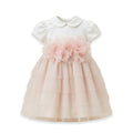 Abito da cerimonia bambina bianco latte e rosa cipria in caldo cotone e tulle con fiori in rilievo