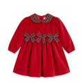 Abito da cerimonia bambina rosso in velluto con colletto e fiocchi tartan