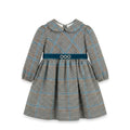 Abito da cerimonia bambina multi-quadri in flanella con cintura in velluto e strass