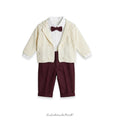 Completo cerimonia bambino bordeaux e avorio in maglia trecce e flanella con giacchino e papillon
