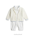 Completo cerimonia neonato bianco latte in caldo cotone e maglia con gilet e papillon
