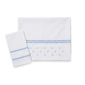 Set Lenzuolino per culla bianco latte con ricami azzurri e dettagli sartoriali