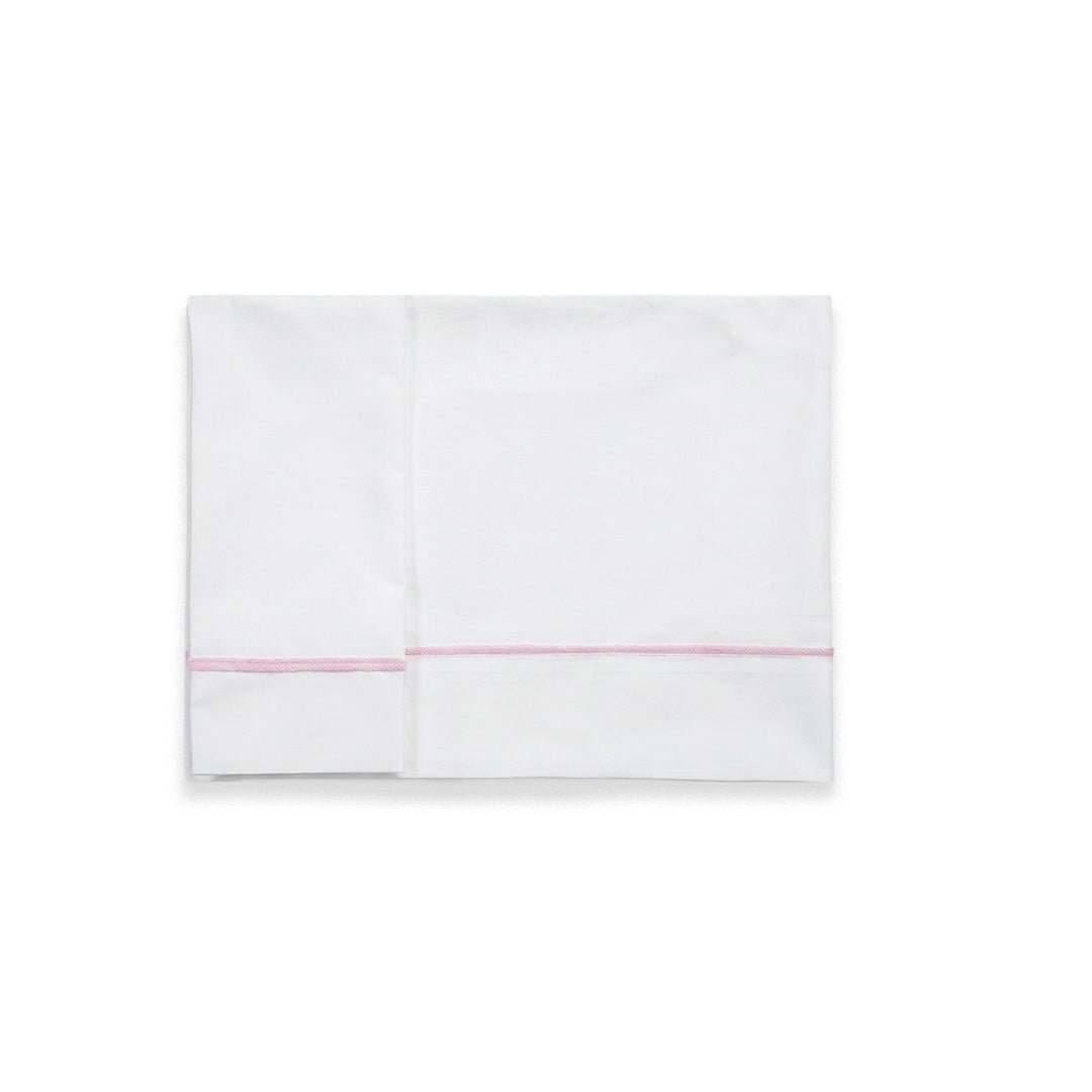 Lenzuolino culla sartoriale bimba bianco latte in caldo cotone con profilo rosa cipria
