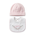 Set cuffietta e bavaglino bianco e rosa cipria con ricamo floreale