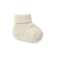 Scarpine neonato in pura lana merino color avorio con bordo a costine