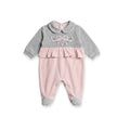 Tutina sartoriale bambina grigio perla e rosa cipria in caldo cotone con ricamo floreale e colletto bebè