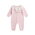 Tutina sartoriale neonata rosa cipria in lana e pizzo con colletto volant e ricamo floreale