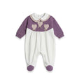 Tutina sartoriale neonata panna e malva in maglia con colletto ricamato e cuori