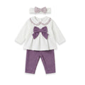 Completo sartoriale bambina bianco latte e viola in velluto a coste con fiocco e fascia coordinata